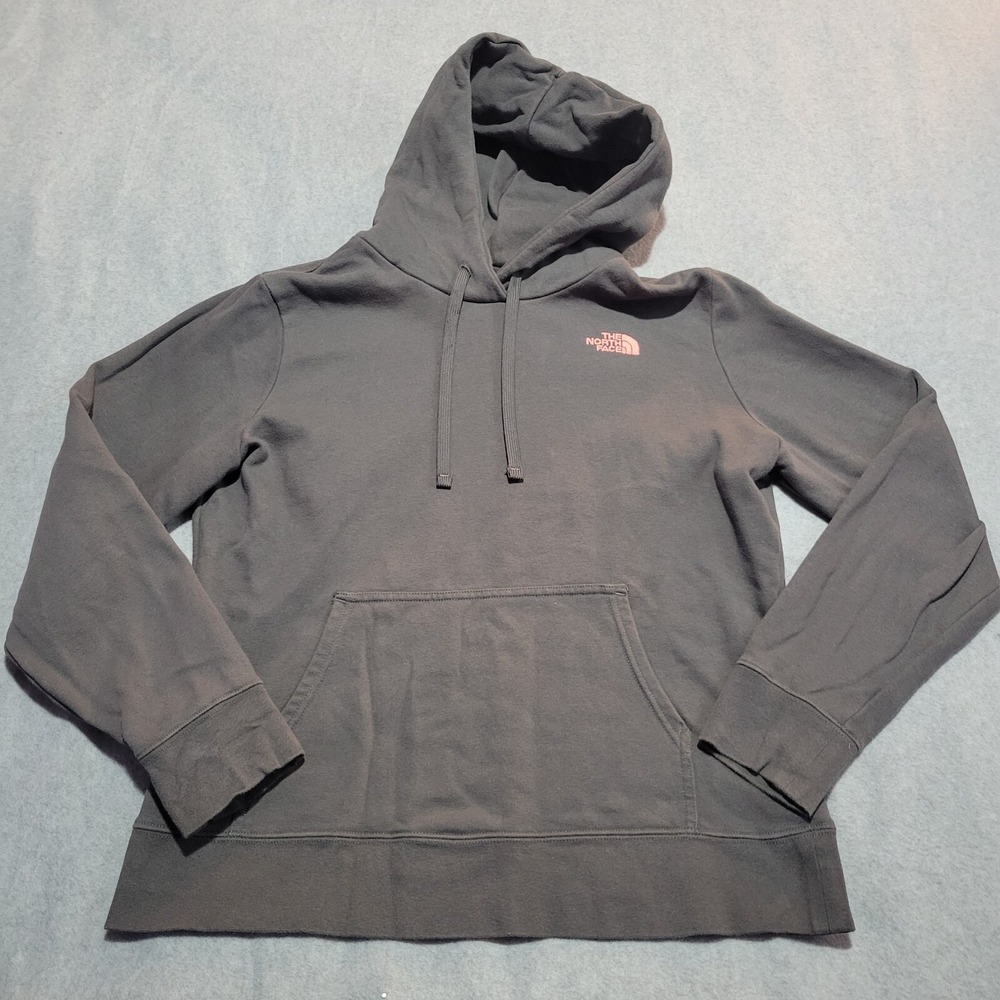 The North Face Womens Gray Pink Logo‎ Fleece Pullover Hoodie Sweatshirt Large